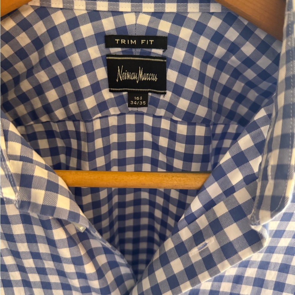 Neiman Marcus Navy and White Gingham Dress Shirt